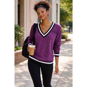 Victoria’s Secret PINK XS Oversized V-Neck Pullover Heather Purple Lounge Top